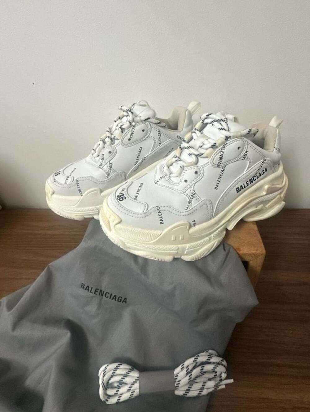 Balenciaga Triple S Allover Logo White Sneakers Size 36